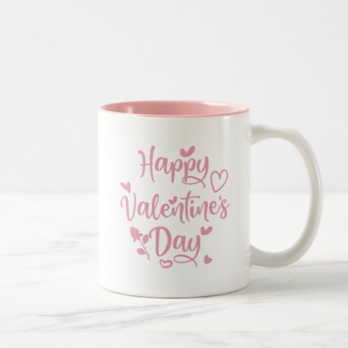 Happy Valentines Day Pink Hearts Two_Tone Coffee Mug