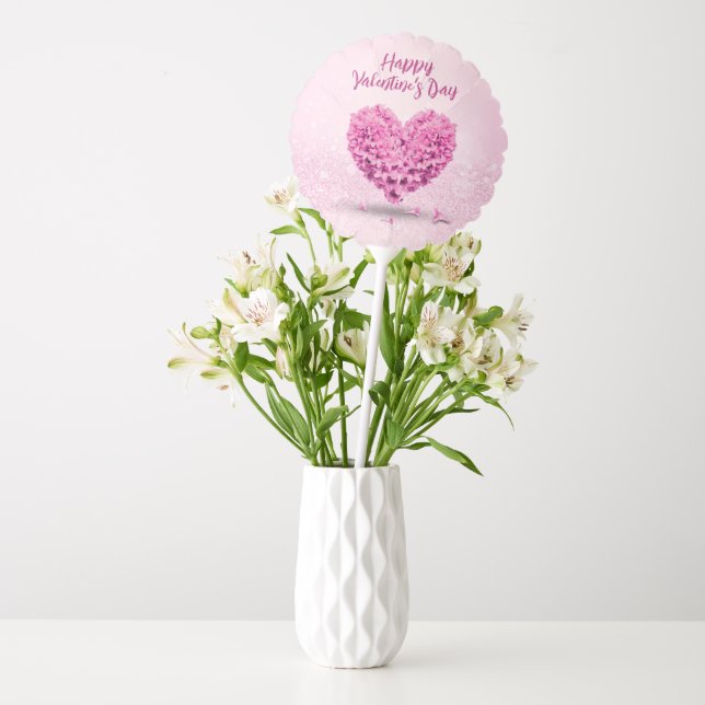 Happy Valentine's Day Pink Hyacinth Heart Lovely Balloon (Vase)
