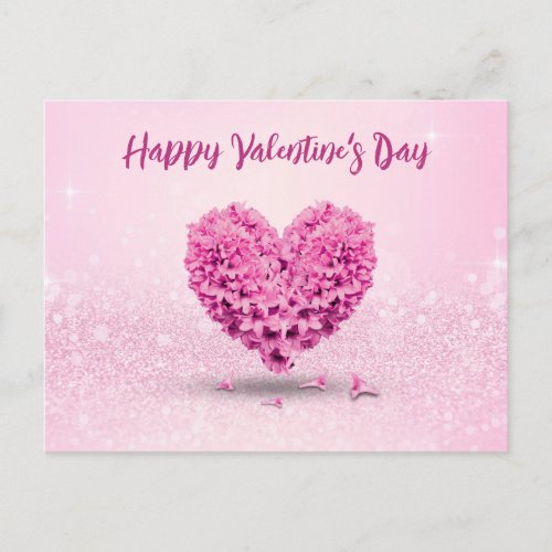 Happy Valentines Day Pink Hyacinth Heart Lovely Postcard