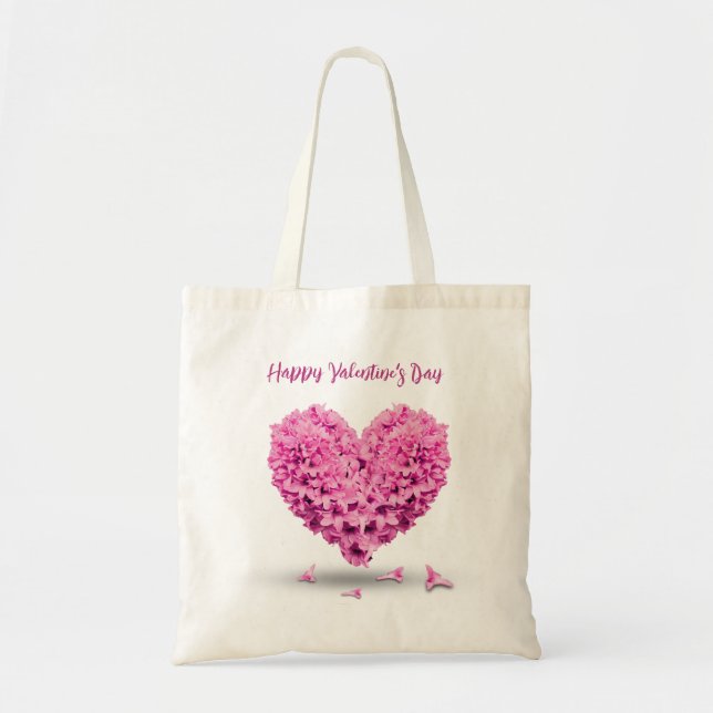 Happy Valentine's Day Pink Hyacinth Heart Lovely Tote Bag (Front)