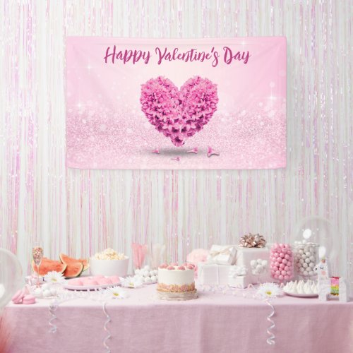 Happy Valentines Day Pink Hyacinth Lovely Heart Banner