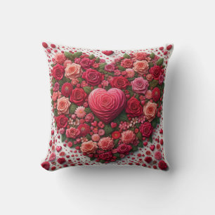 Happy Valentines Day - Pink Love Heart Throw Pillow