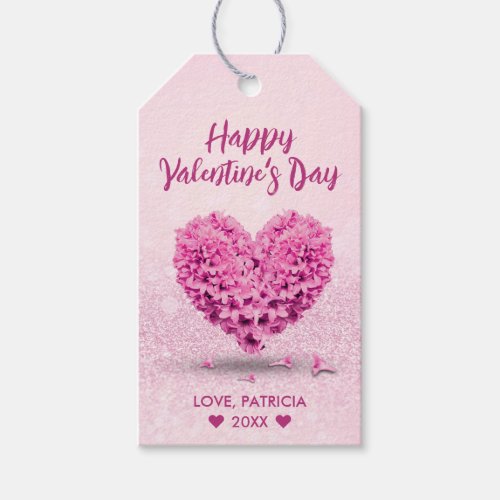 Happy Valentines Day Pink Lovely Hyacinth Heart Gift Tags