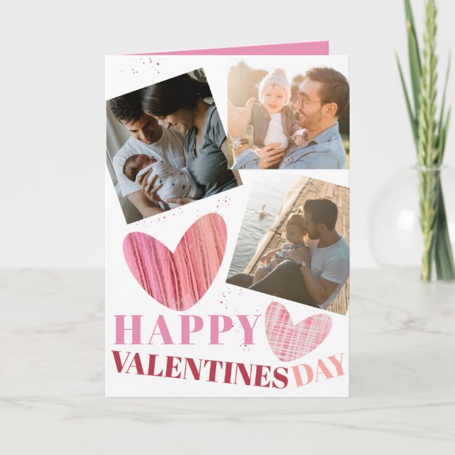Happy Valentines Day Pink Modern Heart Card (Front)