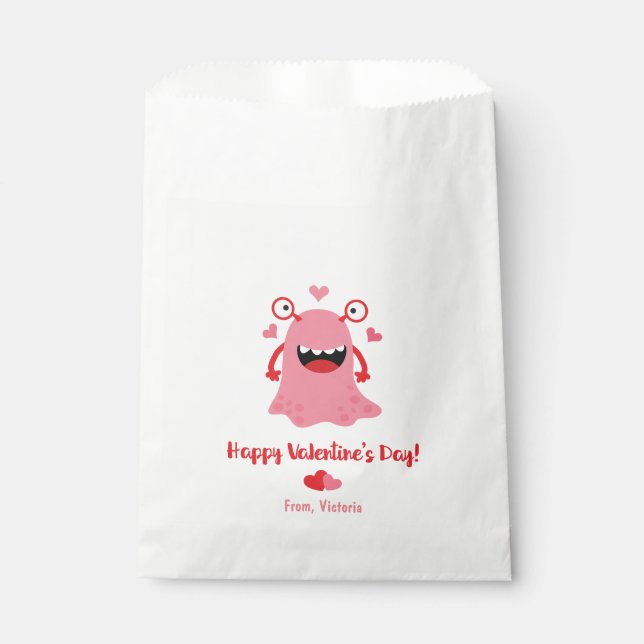 Happy Valentine's Day Pink Monster Hearts Favor Bag (Front)
