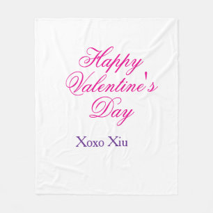 Happy Valentine's day pink purple xoxo love name c Fleece Blanket