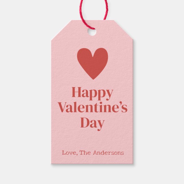 Happy Valentines Day Pink Red Custom  Gift Tags (Front)