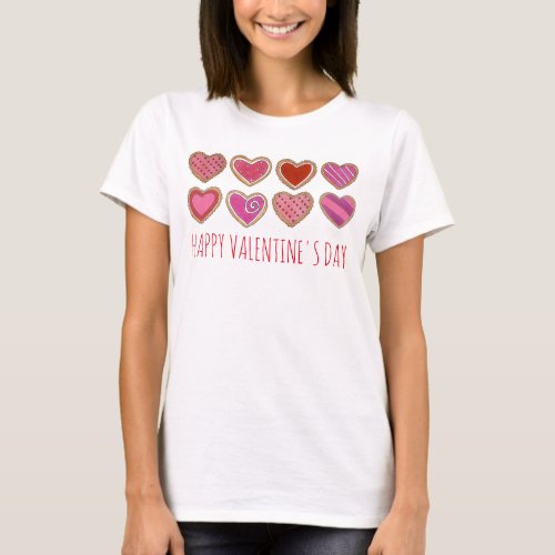 Happy Valentines Day Pink Red Heart Cookie Tee