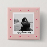 Happy Valentine's Day Pink & Red Heart Gift Button