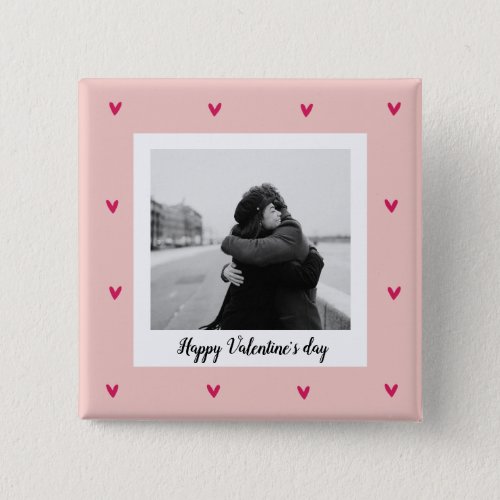 Happy Valentines Day  Pink  Red Heart  Gift Button