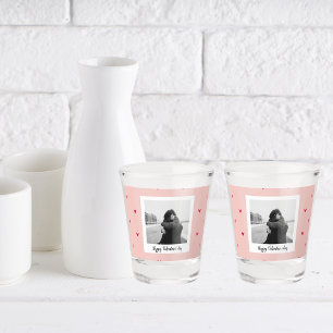 Happy Valentine's Day Pink & Red Heart Gift Shot Glass