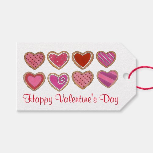 Happy Valentines Day Pink Red Heart Love Cookies Gift Tags
