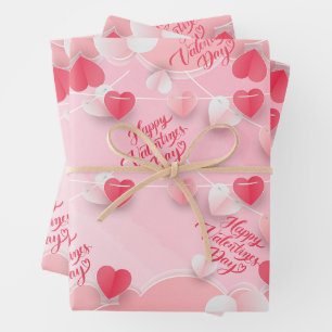Happy Valentine's Day Pink Red Hearts  Wrapping Paper Sheets