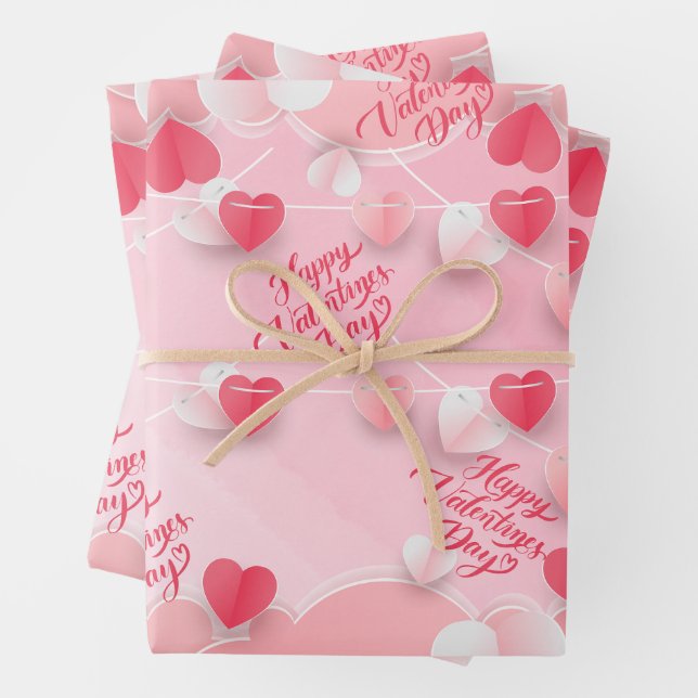 Happy Valentine's Day Pink Red Hearts  Wrapping Paper Sheets (In situ)