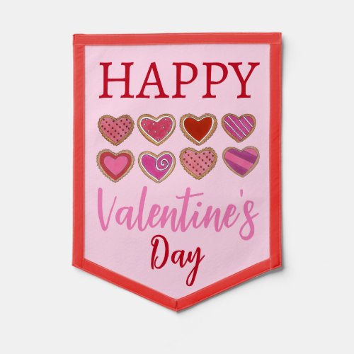 Happy Valentines Day Pink Red Sugar Cookies Heart Pennant