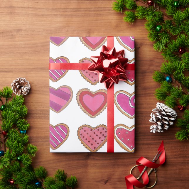 Happy Valentine's Day Pink Red Sugar Cookies Heart Wrapping Paper (Holiday Gift)
