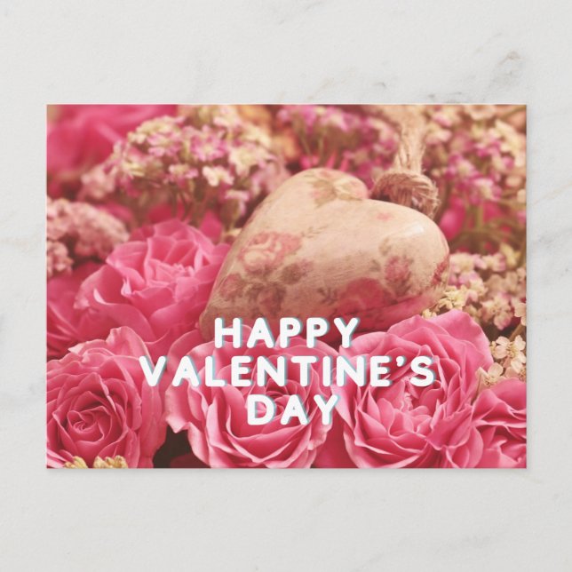 Happy Valentine's Day Pink Roses  Postcard (Front)