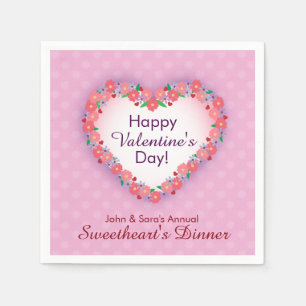 Happy Valentine's Day, Pink Sweethearts Dinner Paper Napkins