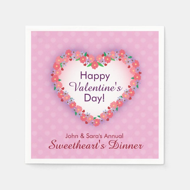 Happy Valentine's Day, Pink Sweethearts Dinner Paper Napkins (Front)