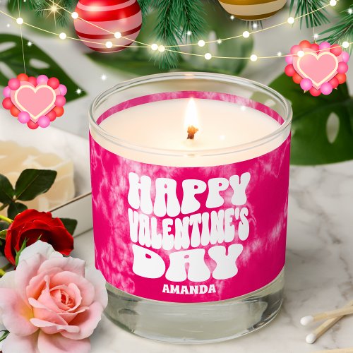 Happy Valentines Day Pink Tie Dye Custom Name  Scented Candle