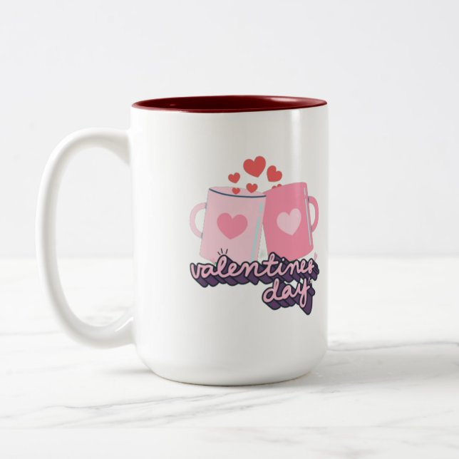 Happy Valentine's Day Pink Two-Tone Coffee Mug (Left)