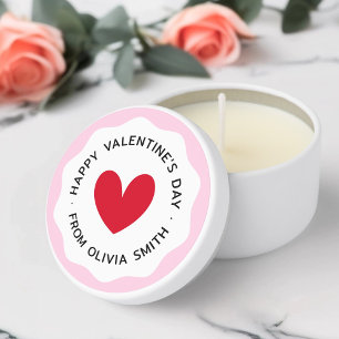 Happy Valentines day pink wavy border red heart Mini Candle Favors