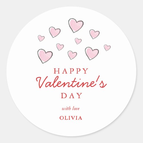Happy Valentines Day Pink  White Hearts Classic Round Sticker