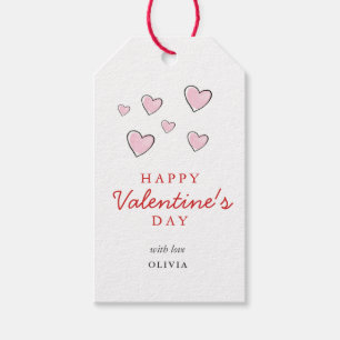 Happy Valentine's Day Pink & White Hearts Gift Tags