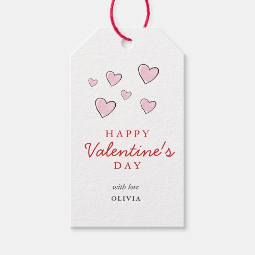 Happy Valentines Day Pink  White Hearts  Gift Tags