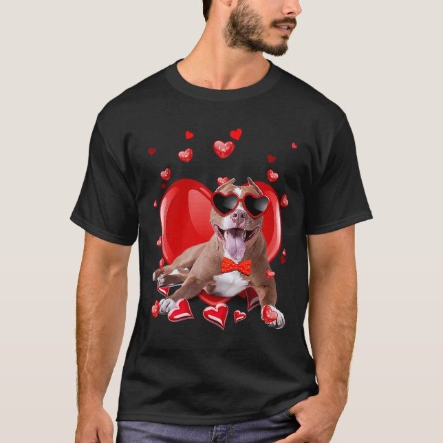 Happy Valentines Day Pit Bull Dog V Day T-Shirt (Front)
