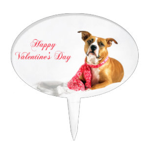 Happy Valentine's Day Pitbull Puppy Cake Topper
