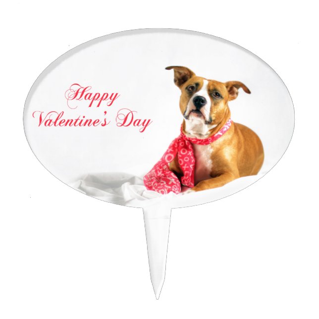 Happy Valentine's Day Pitbull Puppy Cake Topper (Front)