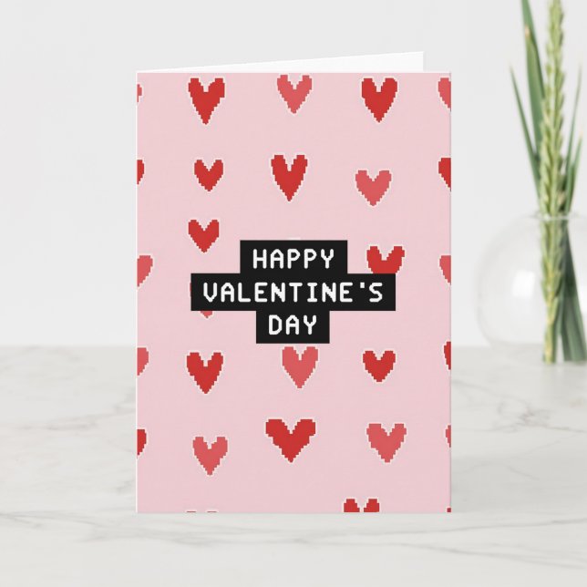 Happy Valentines Day Pixel Heart Card (Front)