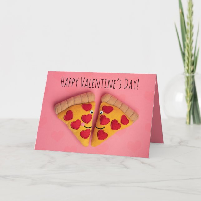 Happy Valentine's Day Pizza Love Slices Humor Holiday Card (Front)