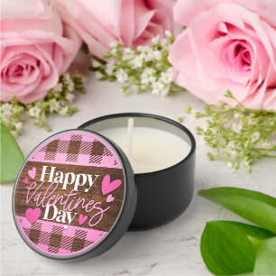 Happy Valentine's Day Plaid and Wood Mini Candle Favors