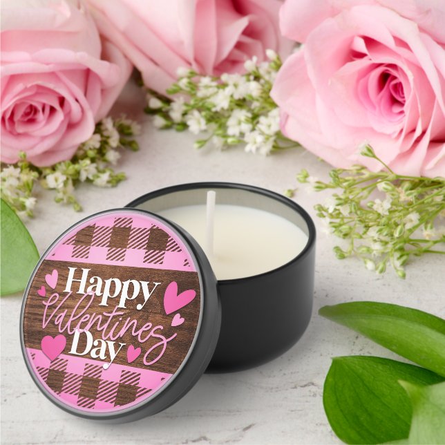 Happy Valentine's Day Plaid and Wood Mini Candle Favors (Insitu (Wedding))