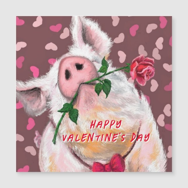 Happy Valentine's Day Playful Card Gentleman Pig (Front)