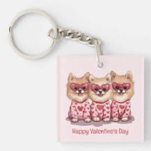 Happy Valentines Day Pomeranian Dogs Keychain