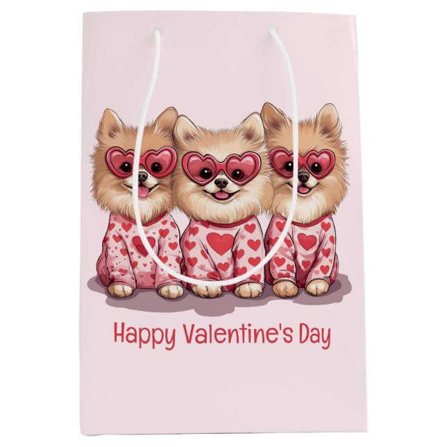 Happy Valentines Day Pomeranian Dogs Medium Gift Bag (Front)