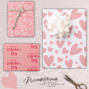 Happy Valentine's Day Pretty Blush Pink Heart Wrapping Paper Sheets