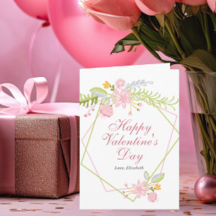 Happy Valentines Day Pretty Pink Floral Custom Card