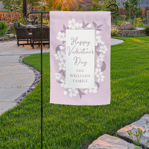Happy Valentine's Day Pretty Pink Floral Custom Garden Flag