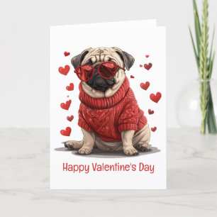 Happy Valentines Day Pug Dog Holiday Card