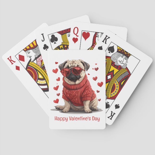 Happy Valentines Day Pug Dog Poker Cards (Back)