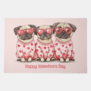 Happy Valentines Day Pug Dogs Doormat