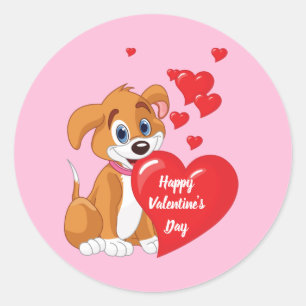 Happy Valentine's Day Puppy   Classic Round Sticker