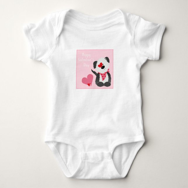 Happy Valentines Day Puppy Hearts Pink Baby Bodysuit (Front)