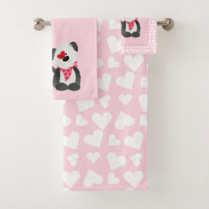 Happy Valentines Day Puppy Hearts Pink Bath Towel Set