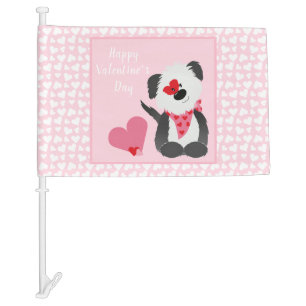 Happy Valentines Day Puppy Hearts Pink Car Flag