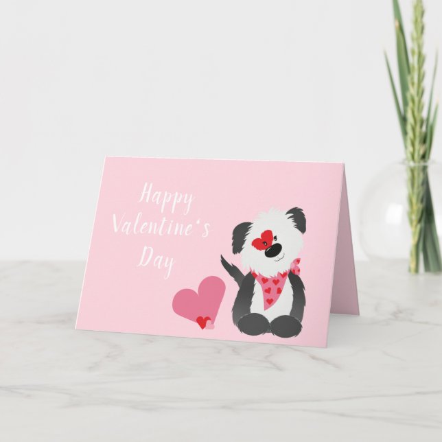 Happy Valentines Day Puppy Hearts Pink Card (Front)